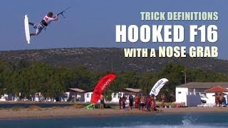 Hooked F16 with an Nose Grab  Kitesurfing Trick Definition [upl. by Rimat]