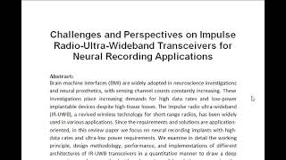 Challenges and Perspectives on Impulse Radio Ultra Wideband Transceivers for Neural Recording Applic [upl. by Wordoow]