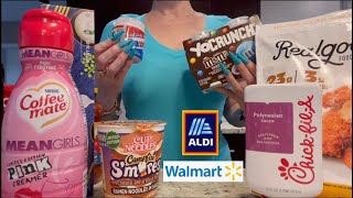 ASMR Gum Chewing Grocery Haul  Walmart amp Aldi  Whispered Long Nails [upl. by Olatha176]