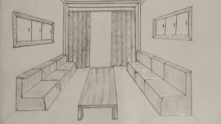 How to draw living room 3D drawing of living room Interior designing [upl. by Kenti]