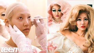 Drag Queen Kim Chi Gives a Supermodel a Makeup Transformation  Teen Vogue [upl. by Kcirderfla278]