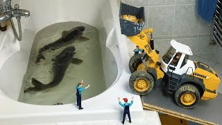 BRUDER RC Experiment  Liebherr Custom Front Loader vs REAL FISH feeding [upl. by Onaivlis]