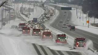 Group of trucks plowing Minnesota highway [upl. by Annwahs]