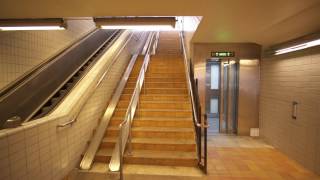 Sweden Stockholm Stuvsta train station escalator and KONE elevator ride [upl. by Aicilf]