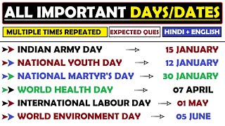 Important DaysNationalInternational DaysImportant DatesHVS STUDIES [upl. by Eihtak591]