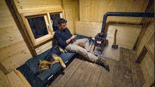 Winter Camping Under the Rain with My Dog in a Wooden Cabin [upl. by Helga]