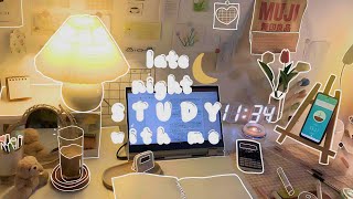 1 HOUR real time late night study with me calm piano🌙1 notetaking soft rain pencil write asmr [upl. by Ameehsat]