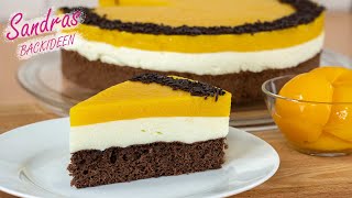 Pfirsich Sahne Torte mit Schokobiskuit  einfach schnell amp lecker  leichtes Rezept  Peach Cake [upl. by Fin447]