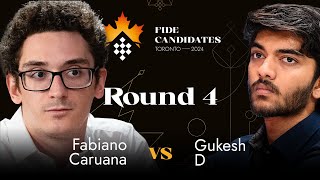 Round 4  Fabiano Caruana  Gukesh D  FIDE Candidates 2024 [upl. by Valdemar]