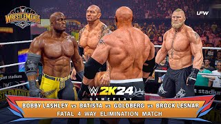 Batista vs Brock Lesnar vs Goldberg vs Bobby Lashley WHO REIGNS SUPREME in WWE 2K24 [upl. by Assenahs545]