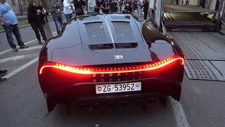 €167m BUGATTI LA VOITURE NOIRE  CRAZY EXHAUST sound amp DRIVING on the road SOC 2022 [upl. by Aierbma644]