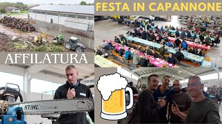 PREPARAZIONE ALLA FESTA IN CAPANNONE CON I COLLABORATORI E SPIEGAZIONE AFFILATURA MOTOSEGA [upl. by Aland]