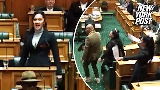 New Zealand MP interrupts vote on Maori treaty bill by performing Haka [upl. by Assirehc]