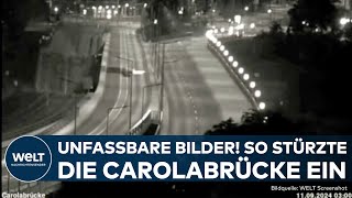 DRESDEN Carolabrücke Unfassbare Bilder Überwachungsvideo zeigt den Moment des Einsturzes [upl. by Ahtanaram]