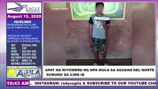 Apat na miyembro ng npa mula sa Agusan Del Norte sumuko sa 23rd IB [upl. by Ternan]