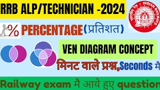 Maths  गणित Percentage  प्रतिशत   Ven diagram  RRB ALP  technician  RRB GROUP D [upl. by Kragh]