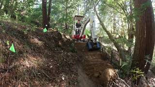 Cutting Hillside Trail Section 1 Takeuchi TB216 Excavator [upl. by Ahsimit]