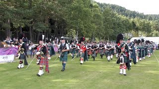 Ballater Games 2017  Parades by the massed Pipe Band during the highland games in 4K [upl. by Koressa541]