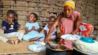 Typical African Village Life of Our Young Hardworking Mom Cooking Village Food Vegetable amp Cornflour [upl. by Amor]