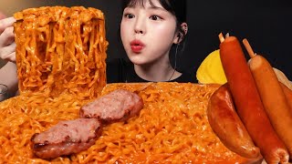 SUB까르보불닭볶음면에 대왕 킬바사 소세지 먹방 편의점 꿀조합 리얼사운드 Carbo Buldak amp Sausage Mukbang Asmr [upl. by Salokcin]