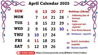 April Calendar 2025 aprilcalender2025 [upl. by Russo]