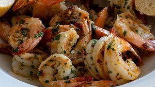 Garlic Shrimp Recipe  With Butter Olive Oil White Wine Lemon Parsley amp Red Pepper Flakes [upl. by Diet]