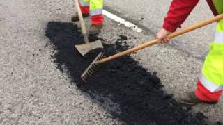 Application of Permanent Pothole Repair on busy French Road [upl. by Lipkin]