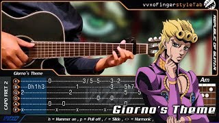 Giornos Theme  JoJos Bizarre Adventure Golden Wind  Fingerstyle Guitar Cover  TABS Tutorial [upl. by Ellenwad]