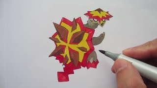 How to Draw Pokemon 776 Turtonator バクガメス [upl. by Deming331]