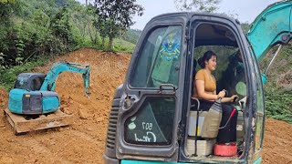 The Girl and the Driver Mini excavator operation leveling the ground [upl. by Kuo]