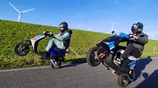 Wheelies amp Drag Races tuned 172cc Piaggio Zip vs 70cc Zip vs 115hp car [upl. by Proctor741]