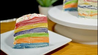 রংধনু পাটিসাপটা কেক  Rainbow Crepe Cake  ক্রিপ কেক  Crepe Cake  Pancake [upl. by Akeit492]