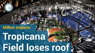 Tropicana Field loses roof Crazy drone footage [upl. by Nyrahtak]