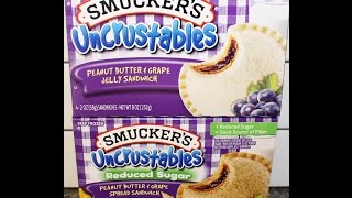 Smuckers Uncrustables Peanut Butter amp Grape Jelly Reduced Sugar vs Regular Review [upl. by Inaoj819]