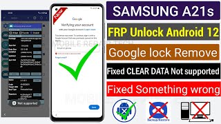 Samsung A21s Frp Bypass Android 1213 Without Pc  Samsung FRP Bypass clear data Not Supported [upl. by Klotz819]