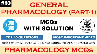 10 MCQs on General Pharmacology Carewell classes Carewell Pharma [upl. by Goodden103]