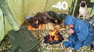 EXTREME 40° Solo Camping 4 Days Warm Tent Camping in a Snowstorm  Wood Stove Beef Stroganoff ASMR [upl. by Ecydnac864]