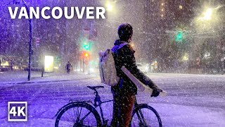 【4K】Downtown Vancouver Night Walk in Heavy Snow and Wind  Christmas Canada Sounds Of Snowfall [upl. by Etnovert]