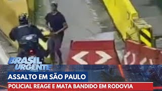 Policial reage assalto e atira em bandidos em rodovia  Brasil Urgente [upl. by Analaj]