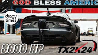 3600 HP Fabricios Dodge Viper TWIN TURBO at TX2K24 Roll Racing from 97331 kmh 60205 mph [upl. by Aleydis]