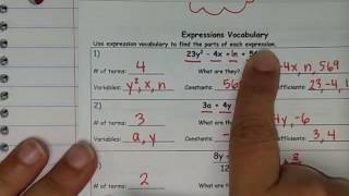 Math 6 Plus Expressions Vocabulary pg 31 [upl. by Ditmore]