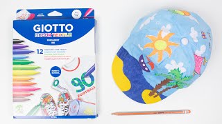 Cómo decorar una gorra blanca de tela con rotuladores para tejidos Giotto Decor Textile [upl. by Redmer]