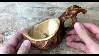 Making a wooden coffee cup out of birch burl wood  by jonas olsen from Norway [upl. by Shurlocke]