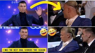 🤣Haalands reaction to Cristiano Ronaldo calling himself the best goalscorer in Globe Soccer Award [upl. by Domella570]