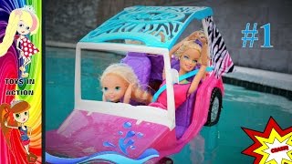 Barbie Pool Babysitting Car Adventure 1 Anna and Elsa Toddlers  Chelsea  Swimming New SUV  Toys [upl. by Tnerual559]