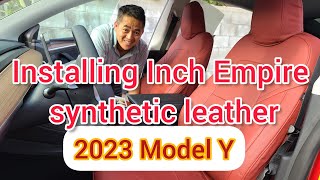 Quick unboxing and installing of Inch Empire seat cover custom fit Tesla Model Y synthetic leather [upl. by Nalid]