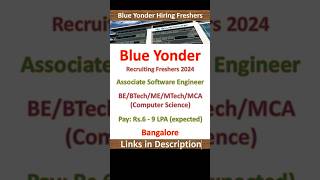 Blue Yonder Hiring Freshers 2024  Associate Software Engineer  Bangalore  Fresher Jobs  IT Jobs [upl. by Andri]