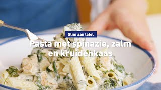 Snelle pasta met zalm spinazie en kruidenkaas [upl. by Nwahsal453]