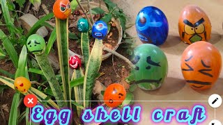 Egg shell craft ideasGarden decoration using egg shellcolour full Emoji face egg shell [upl. by Nylzor994]