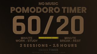 Dark Mode 60  20 Pomodoro No Music 25 Hour Study Timer 60 Minute Study 20 Minute Break [upl. by Sato]